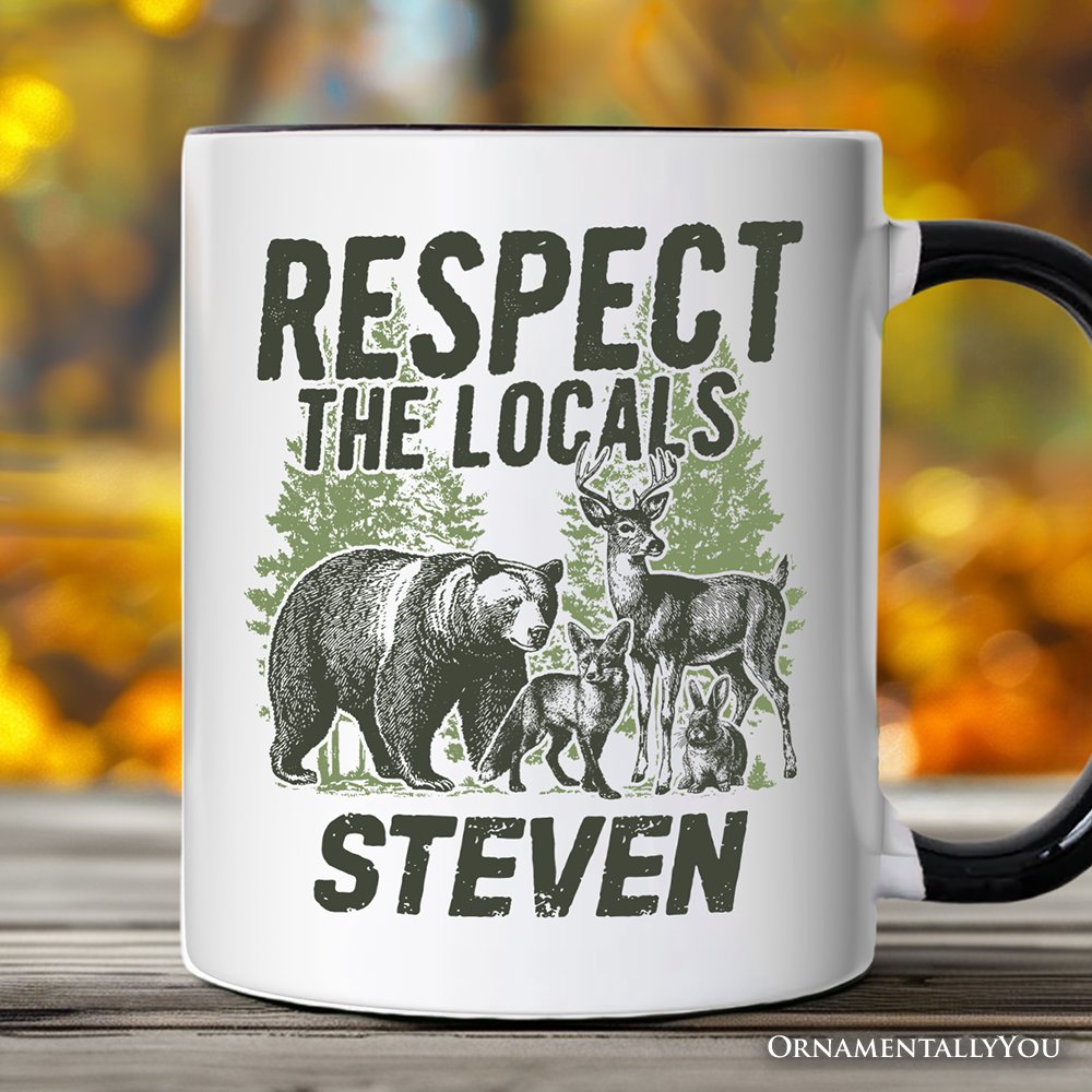 Respect the Locals Wild Animal Personalized Mug, Vintage Camping Nature Gift with Custom Name Personalized Ceramic Mug OrnamentallyYou White - Black Customized 