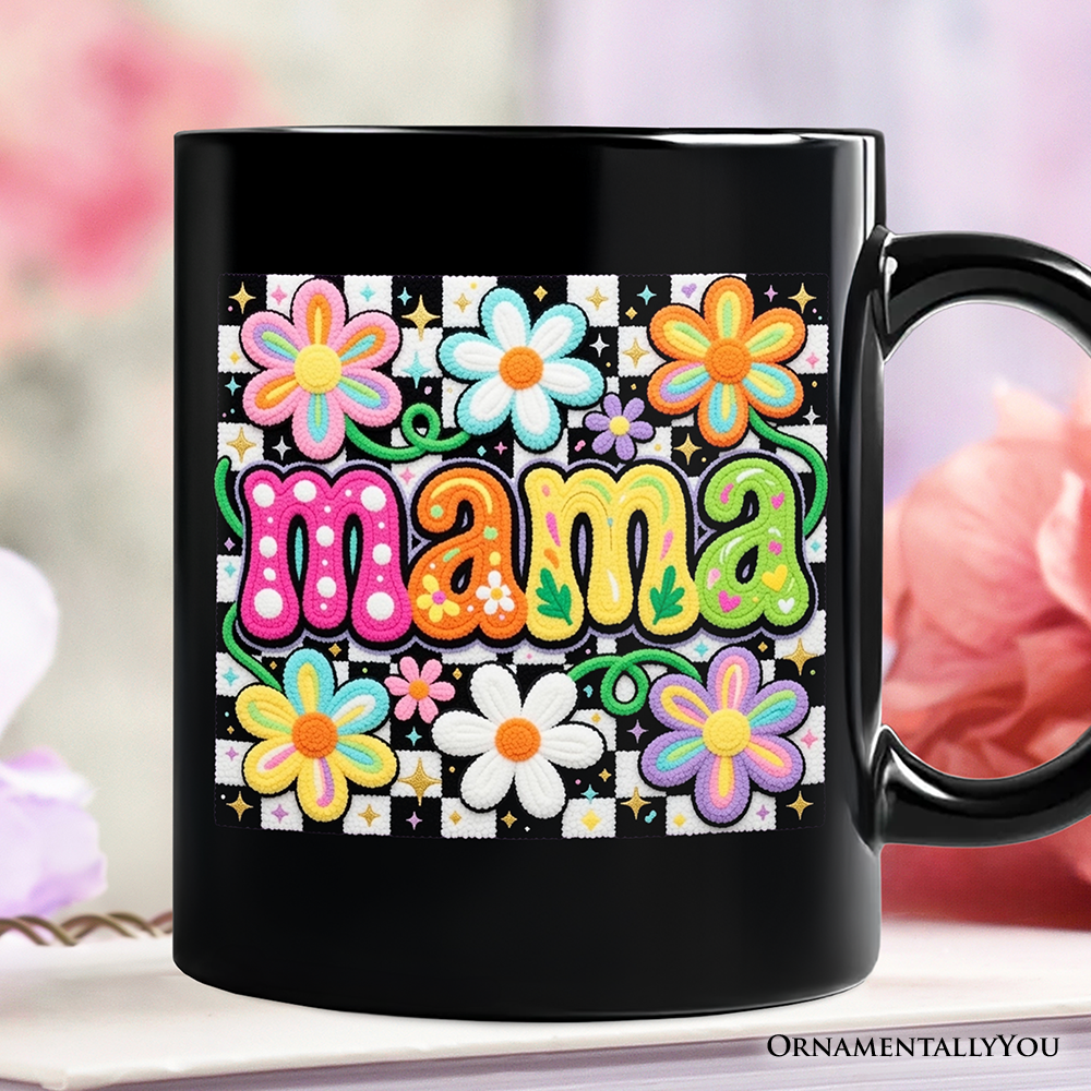 Retro Floral Mama Printed Faux Yarn Mug, Colorful Mother's Day Gift