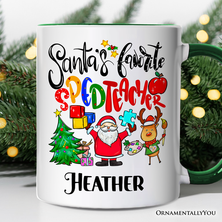 Santa’s Favorite Special Education Teacher Personalized Mug, Children with Autism Christmas Gift with Custom Name