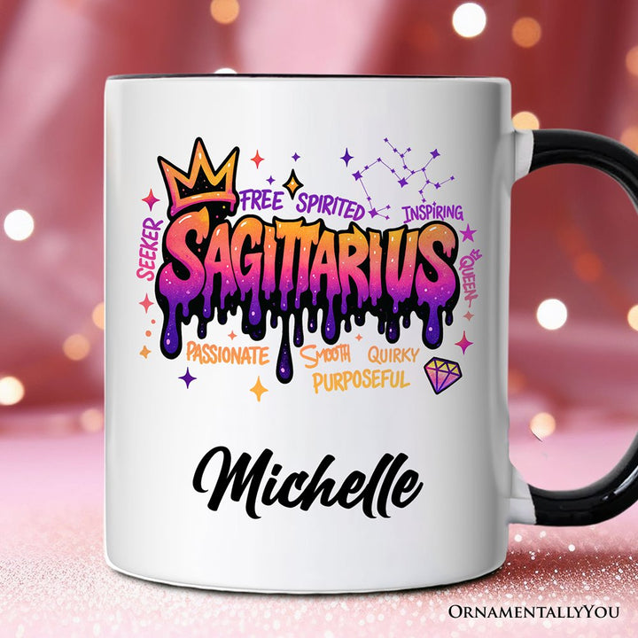Sagittarius Graffiti Zodiac Personalized Mug, Street Style Astrology Horoscope Gift with Custom Name Personalized Ceramic Mug OrnamentallyYou Black Handle Customized 
