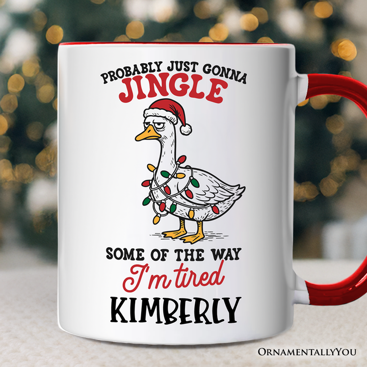 I’m Tired Sarcastic Christmas Goose Personalized Mug, Funny Holiday Humor Gift with Custom Name