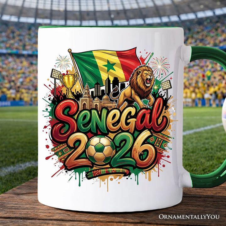 Senegal 2026 Soccer Cup Global Championship Mug, Football Fans Gift Personalized Ceramic Mug OrnamentallyYou Green Handle Non-Custom 