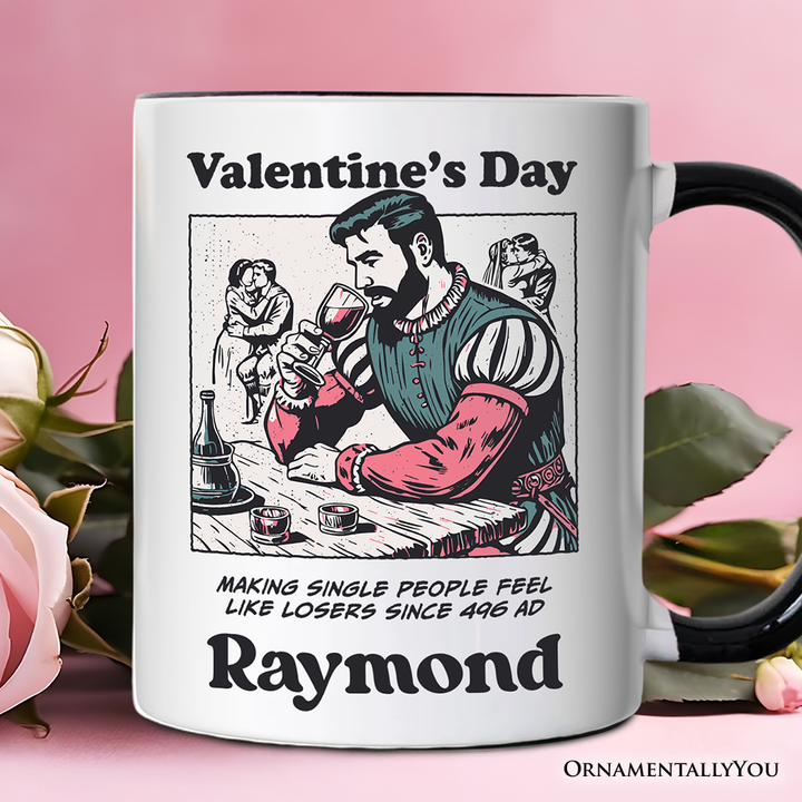 Single People Comic Loser Valentine Personalized Mug, Funny Anti-Valentine Gift with Custom Name