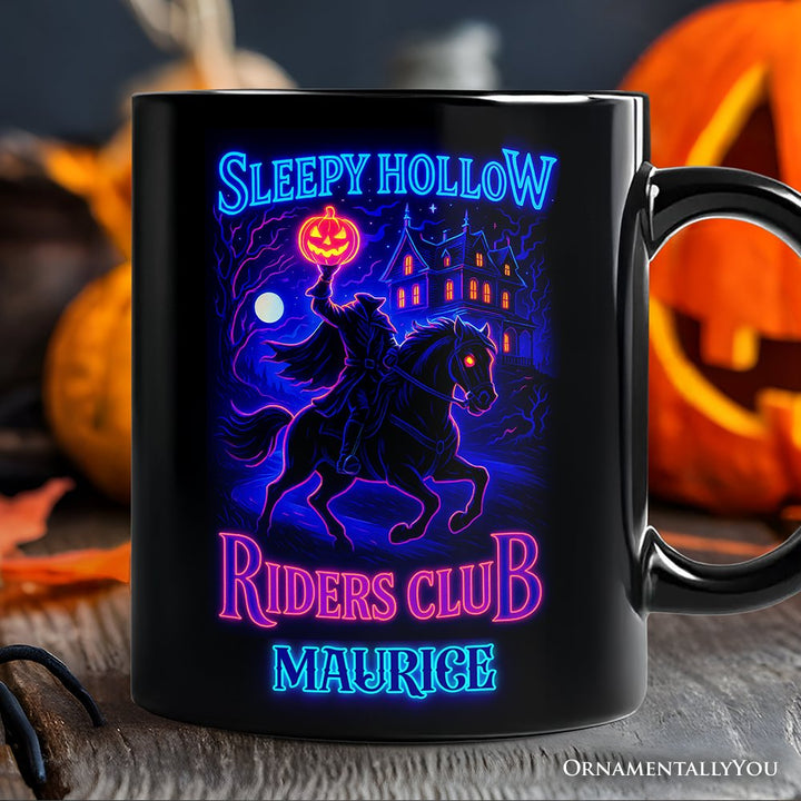 Sleepy Hollow Headless Horseman Personalized Mug, Neon Effect Halloween Gift with Custom Name Personalized Ceramic Mug OrnamentallyYou Black Customized 