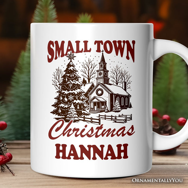Small Town Christmas Vintage Personalized Mug, Rustic Winter Church Gift with Custom Name Personalized Ceramic Mug OrnamentallyYou White Customized 