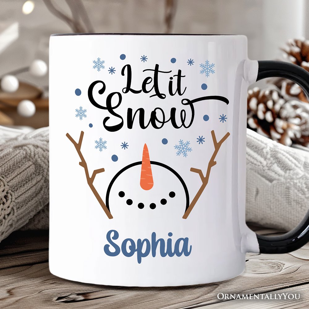 Let It Snow Snowman Personalized Mug, Snowflakes Minimalist Gift with Custom Name Personalized Ceramic Mug OrnamentallyYou White - Black Customized 