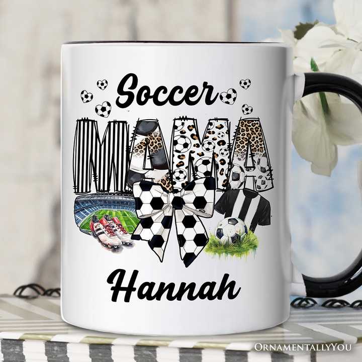 Soccer Mama Coquette Bow Personalized Mug, Game Day Mom Life Gift with Custom Name
