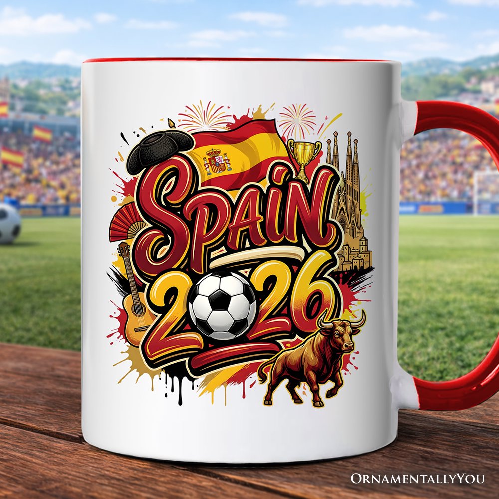 Spain 2026 Soccer Cup Global Championship Mug, Football Fans Gift Personalized Ceramic Mug OrnamentallyYou Red Handle Non-Custom 