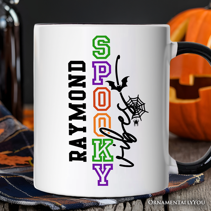 Spooky Vibes Sports Lettering Personalized Mug, Colorful Halloween Gift with Custom Name