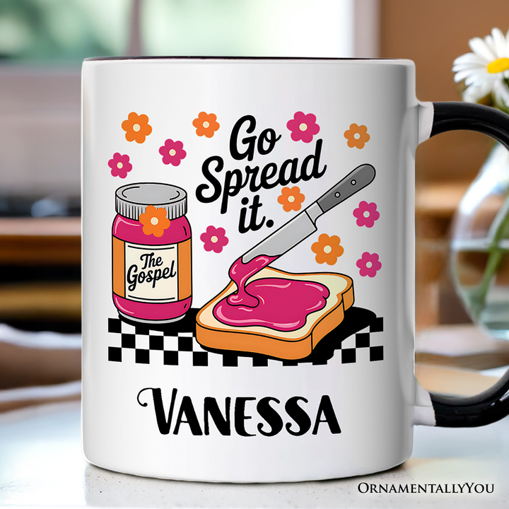 Go Spread It Christian Personalized Mug, Cute Gospel Jam and Toast Gift with Custom Name