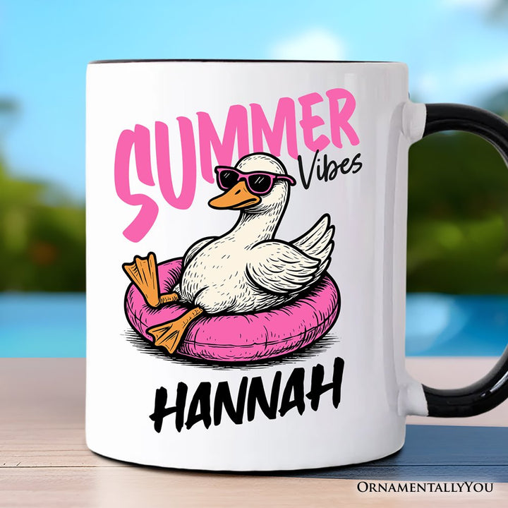 Summer Vibes Goose Personalized Mug, Funny Beach Vacation Gift with Custom Name Personalized Ceramic Mug OrnamentallyYou Black Handle Customized 