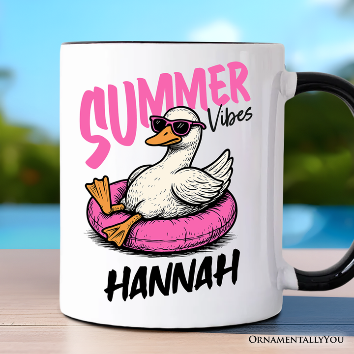 Summer Vibes Goose Personalized Mug, Funny Beach Vacation Gift with Custom Name
