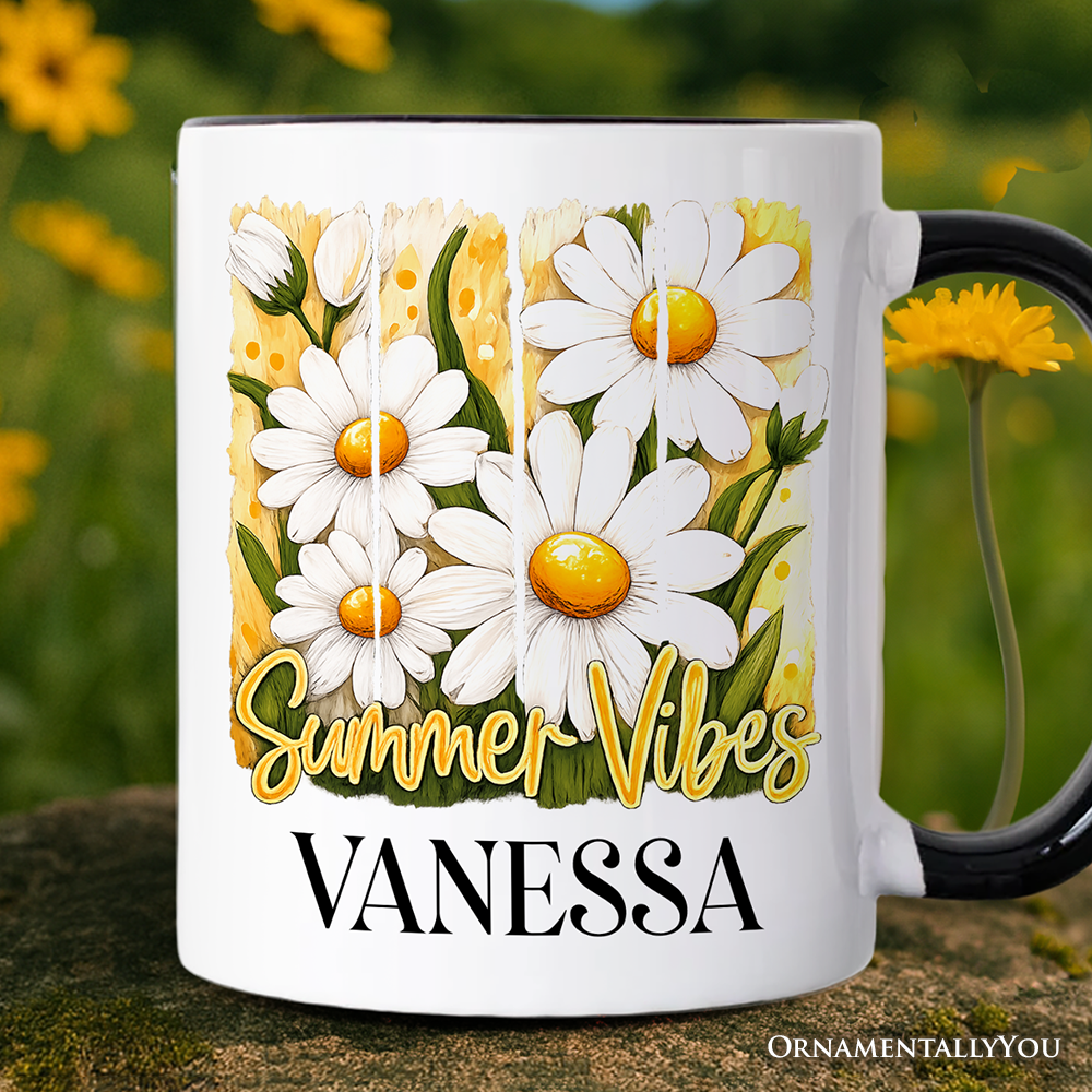 Summer Vibes Daisy Brushstroke Flowers Mug, Aesthetic Gift
