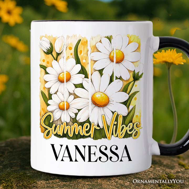 Summer Vibes Daisy Brushstroke Flowers Mug, Aesthetic Gift