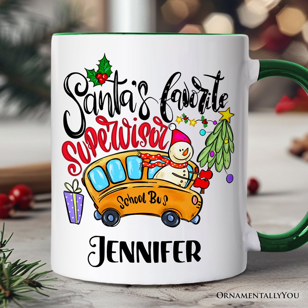 Santa's Favorite Supervisor Personalized Mug, Mentorship Appreciation Gift with Custom Name Personalized Ceramic Mug OrnamentallyYou Green Handle Customized 