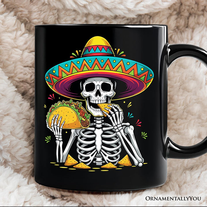 Taco Skeleton Cinco De Mayo Mug, Funny Mexican Skull Sombrero Souvenir Gift Personalized Ceramic Mug OrnamentallyYou Black Non-Custom 