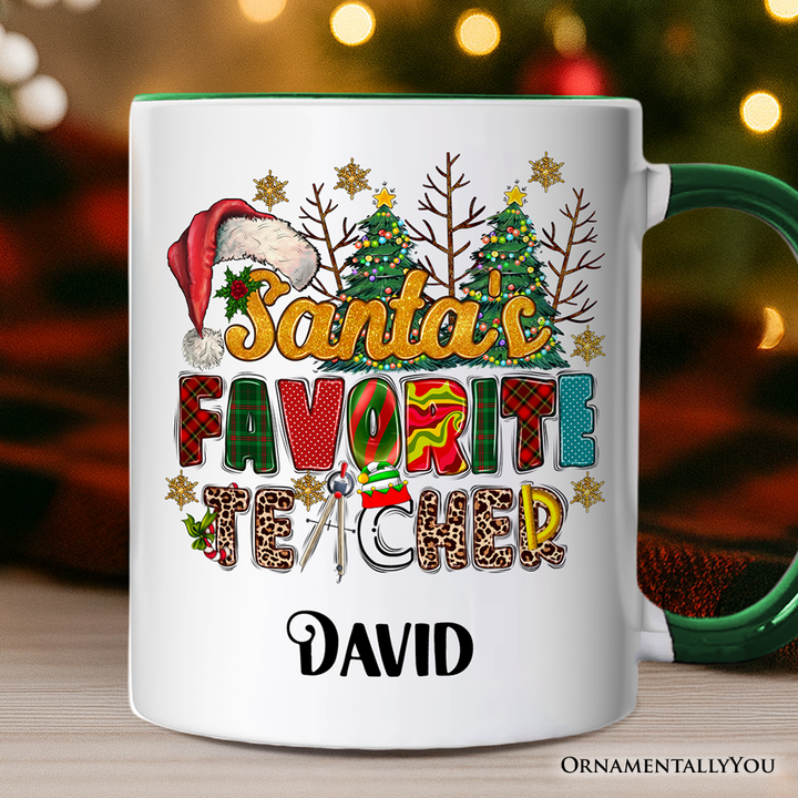 Santa’s Favorite Teacher Personalized Mug, Christmas Gift with Custom Name