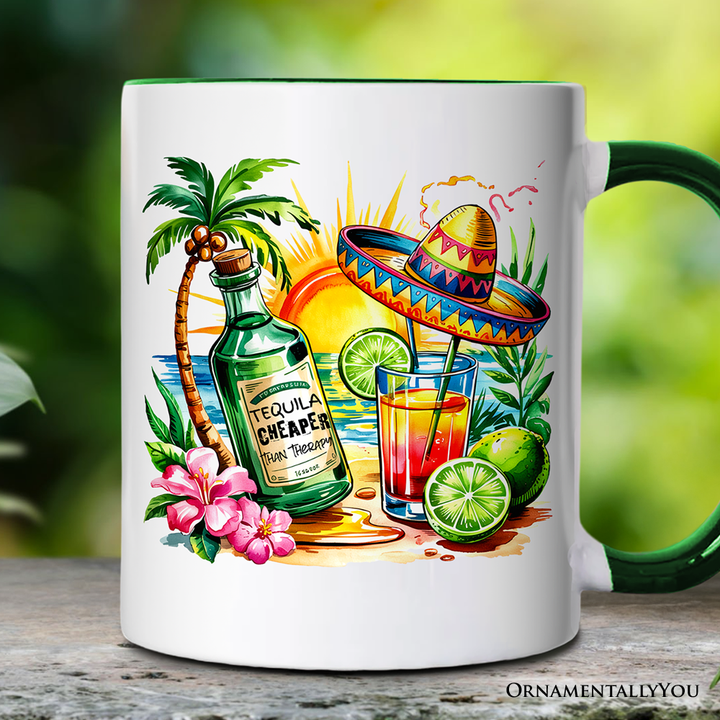 Tequila Cheaper Than Therapy Cinco De Mayo Mug, Funny Beach Drink Souvenir Gift
