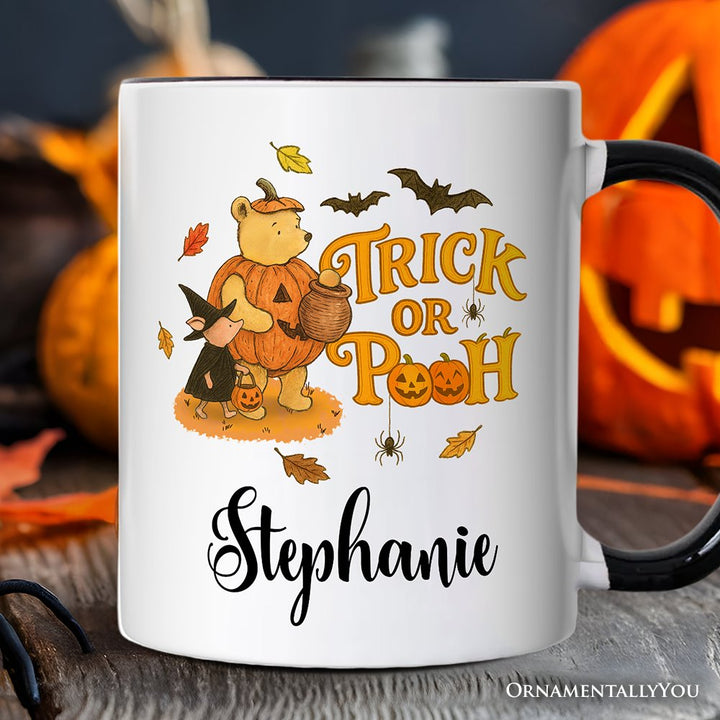 Vintage Trick or Pooh Personalized Mug, Pooh Bear and Friends in Halloween Costume Gift with Custom Name Personalized Ceramic Mug OrnamentallyYou White - Black Customized 