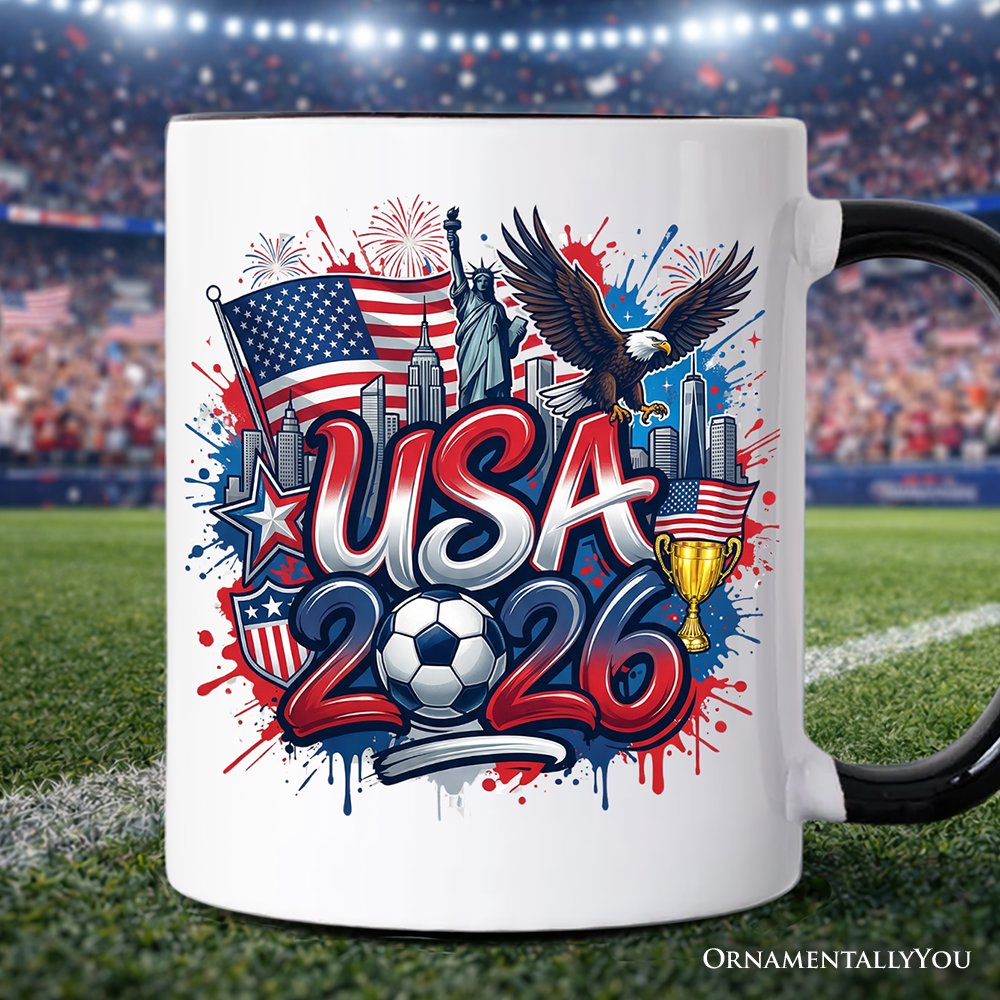 USA 2026 Soccer Cup Global Championship Mug, Football Fans Gift Personalized Ceramic Mug OrnamentallyYou Black Handle Non-Custom 