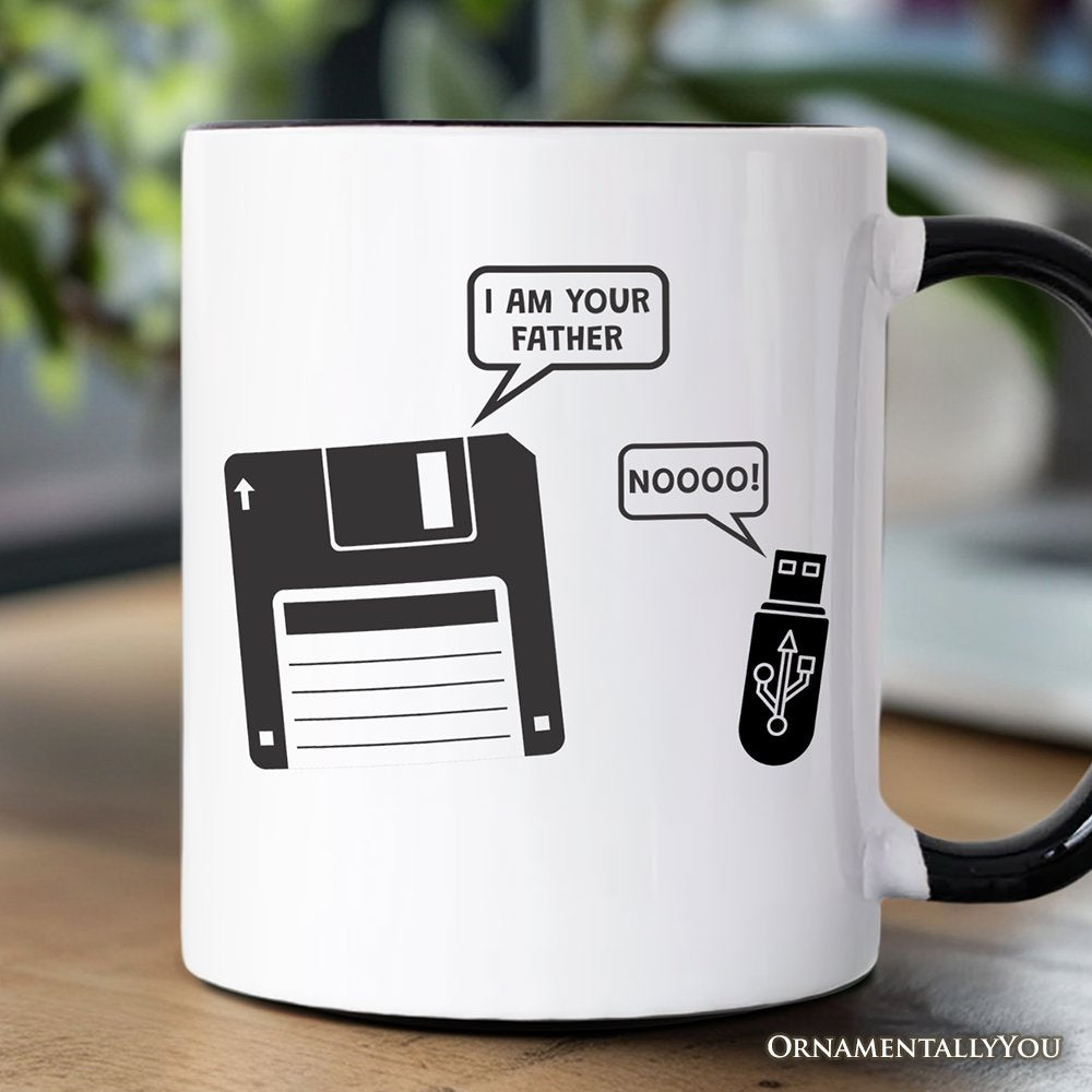 I Am Your Father Floppy Disk Mug, Funny USB Retro Dad Computer Nerd Gift Personalized Ceramic Mug OrnamentallyYou Black Handle Non-Custom 