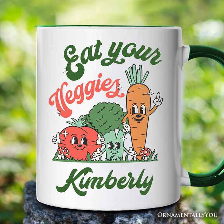Eat Your Veggies Personalized Mug, Retro Cute Farmers Market Veggie Gift with Custom Name