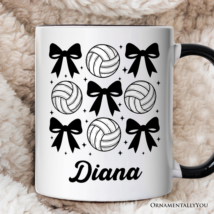 Coquette Volleyball Bows Personalized Mug, Cute Athletic Sports Game Day Gift with Custom Name