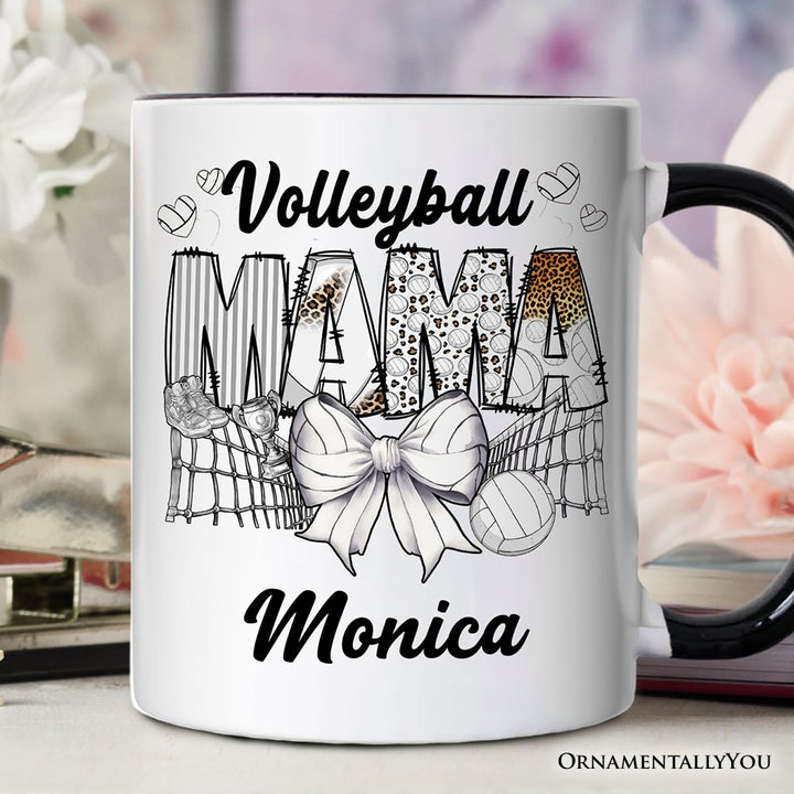 Volleyball Mama Coquette Bow Personalized Mug, Sport Mom Life Gift with Custom Name Personalized Ceramic Mug OrnamentallyYou White - Black Customized 