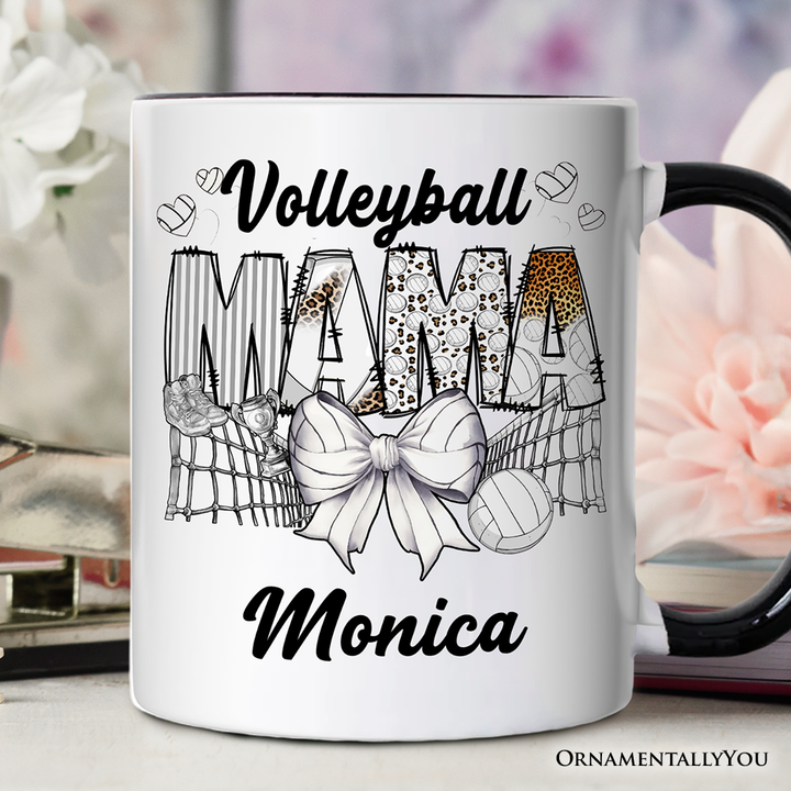 Volleyball Mama Coquette Bow Personalized Mug, Sport Mom Life Gift with Custom Name