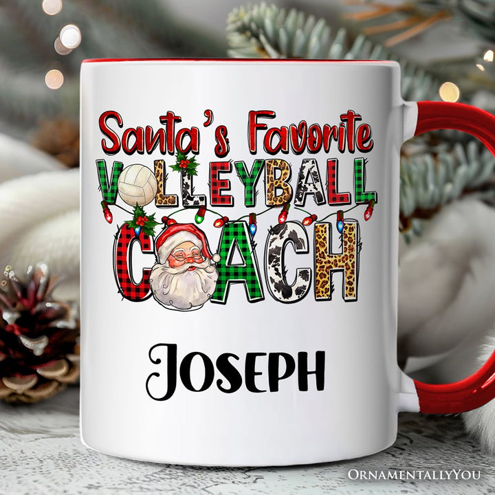 Santa’s Favorite Volleyball Coach Personalized Mug, Plaid Christmas Sports Gift with Custom Name Personalized Ceramic Mug OrnamentallyYou White - Black Customized 