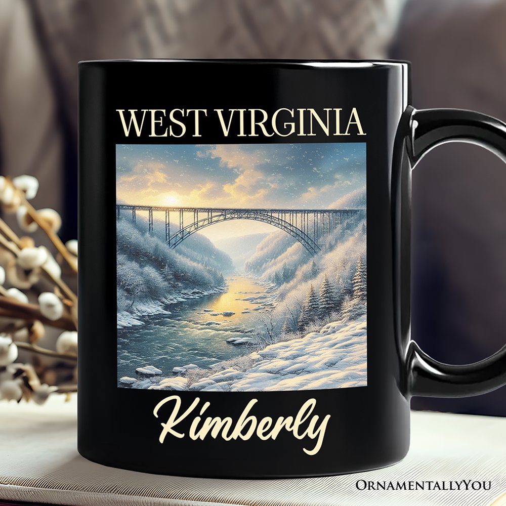 Scenic West Virginia State New River Gorge Bridge Personalized Mug, Landscape Appalachian Gift and Souvenir with Custom Name Personalized Ceramic Mug OrnamentallyYou Black Customized 