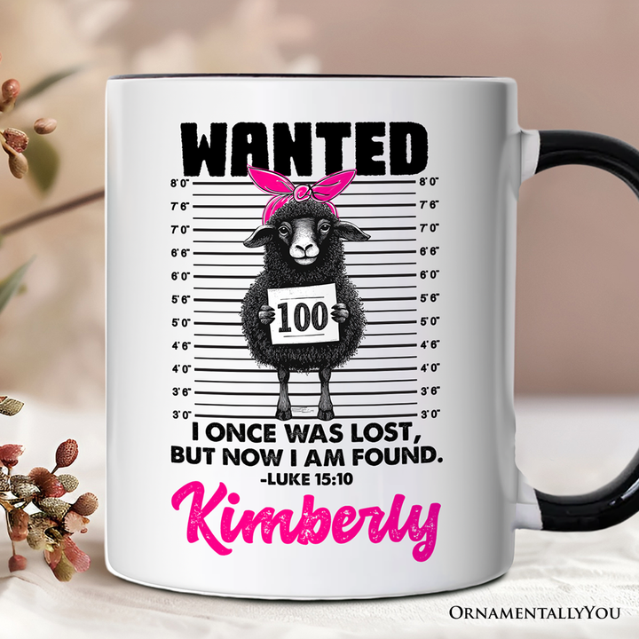 I Once Was Lost But Now I Am Found Luke 1510 Christian Personalized Mug, Wanted Black Sheep Gift with Custom Name