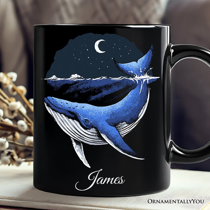 Moonlit Whale Vintage Personalized Mug, Night Ocean Retro Gift with Custom Name Personalized Ceramic Mug OrnamentallyYou White - Black Customized 