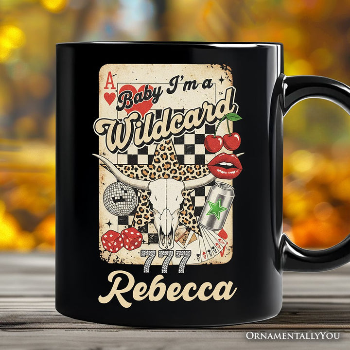 Wildcard Cowgirl Personalized Mug, Vintage Western Collage Leopard Skull Gift with Custom Name Personalized Ceramic Mug OrnamentallyYou Black Customized 