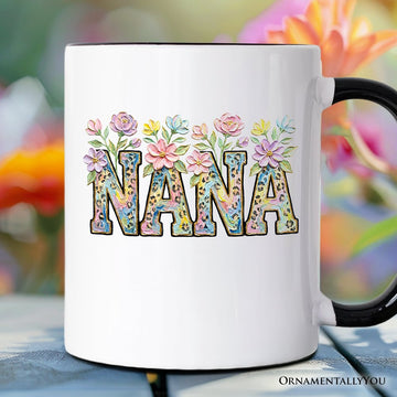 Wildflower Nana Floral Printed Faux Oil Paint Mug, Mother's Day Grandmother Gift Personalized Ceramic Mug OrnamentallyYou Black Handle Non-Custom 