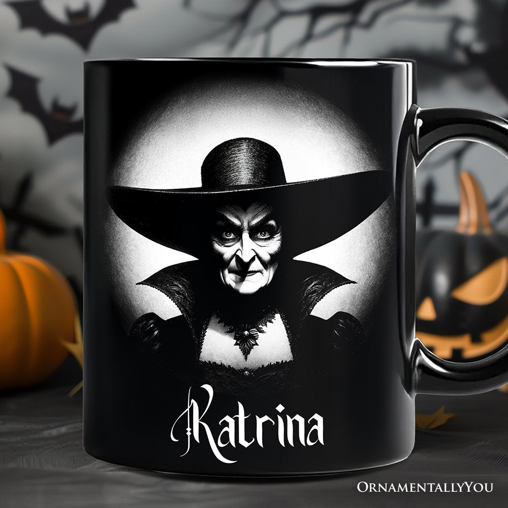 Witch Spooky Portrait Personalized Mug Horror Villain Theme Halloween Gift with Custom Name Personalized Ceramic Mug OrnamentallyYou Black Customized 
