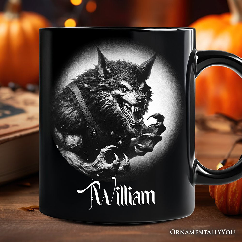 Werewolf Spooky Portrait Personalized Mug Horror Villain Theme Halloween Gift with Custom Name Personalized Ceramic Mug OrnamentallyYou Black Customized 