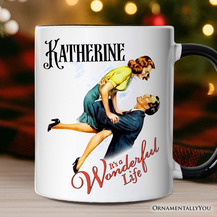 It's a Wonderful Life Personalized Mug, Vintage 1940s Movie Christmas Gift with Custom Name Personalized Ceramic Mug OrnamentallyYou White - Black Customized 