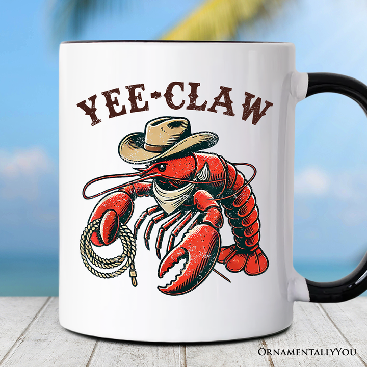 Yee Claw Lobster Western Mug, Funny Cowboy Animal Gift