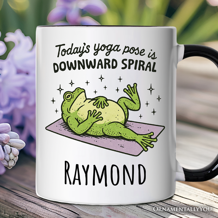 Yoga Frog Downward Spiral Personalized Mug, Funny Mental Health Humor Gift with Custom Name