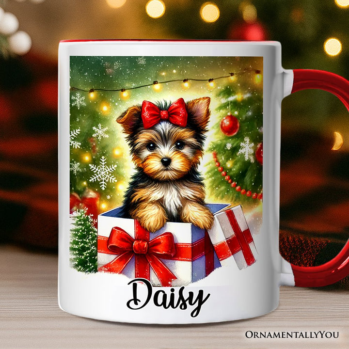 Precious Yorkshire Terrier Christmas Personalized Mug, Sweet Holiday Gift with Custom Name Personalized Ceramic Mug OrnamentallyYou White - Red Customized 