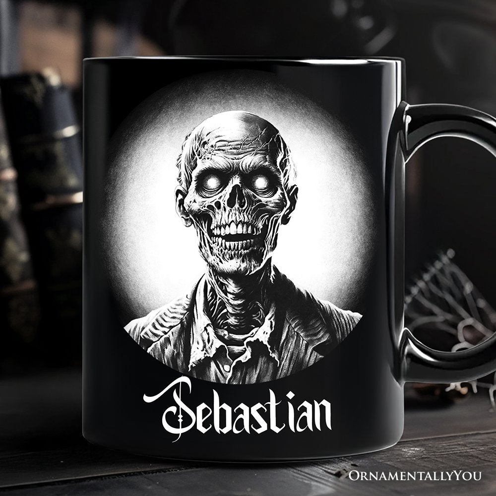 Zombie Spooky Portrait Personalized Mug Horror Villain Theme Halloween Gift with Custom Name Personalized Ceramic Mug OrnamentallyYou Black Customized 