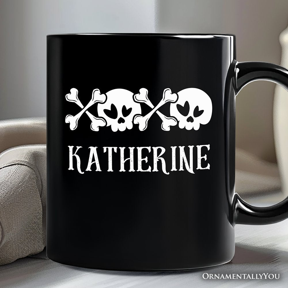 XOXO Skulls Anti-Valentine Personalized Mug, Sarcastic Skeletons Love Gift with Custom Name Personalized Ceramic Mug OrnamentallyYou Black Customized 
