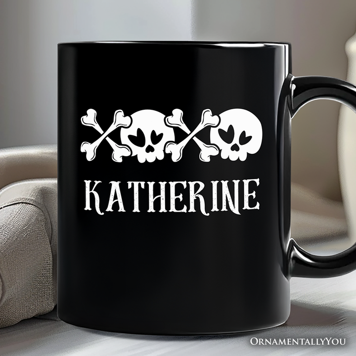 XOXO Skulls Anti-Valentine Personalized Mug, Sarcastic Skeletons Love Gift with Custom Name