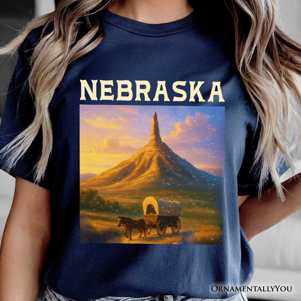 Scenic Nebraska State Chimney Rock Scenic T-Shirt, Western Landmark Tee and Historic Trail Keepsake Souvenir T-Shirts OrnamentallyYou Navy XS 