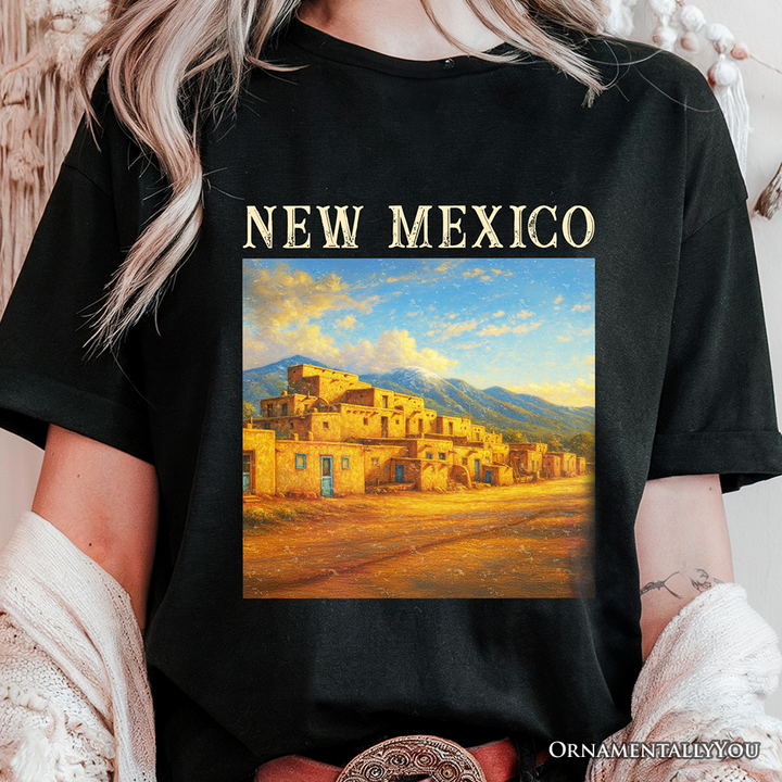 Artistic New Mexico State Taos Pueblo T-Shirt, Native American Heritage Tee and Southwestern Cultural Souvenir