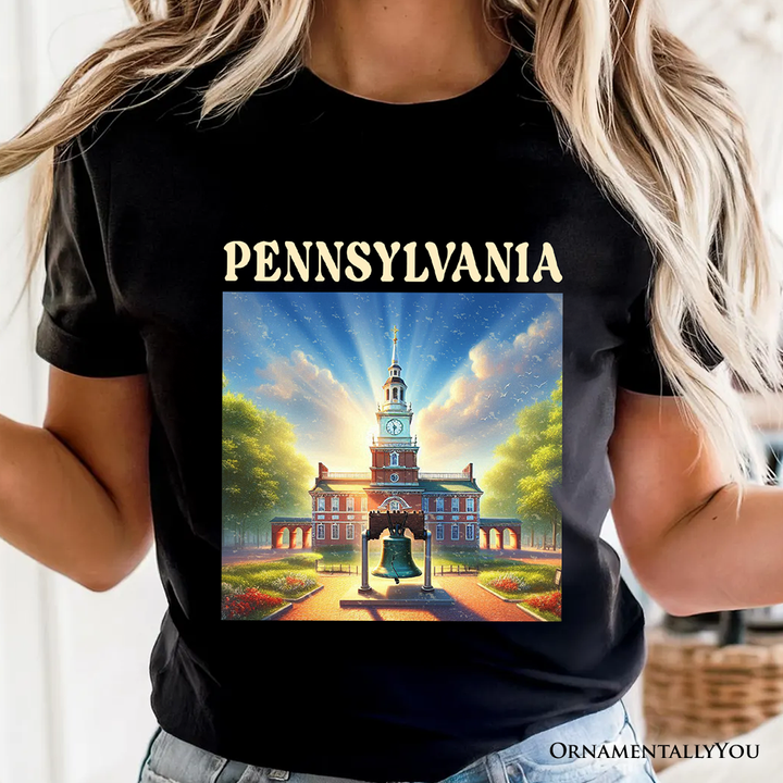 Historic Liberty Bell and Independence Hall Pennsylvania State T-Shirt, Colonial Landmark Tee and Travel Souvenir