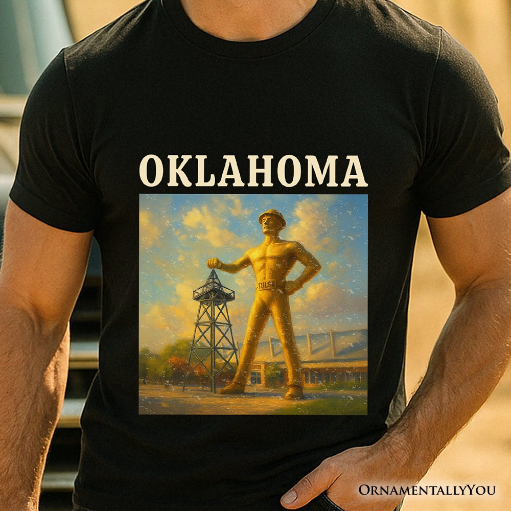 Iconic Oklahoma State Oil Heritage T-Shirt, Tulsa Golden Driller Landmark Tee and Travel Souvenir T-Shirts OrnamentallyYou 