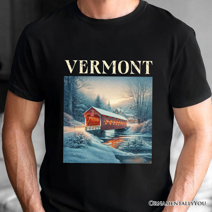 Rustic Red Covered Bridge Vermont State T-Shirt, New England Historical Tee and Travel Souvenir T-Shirts OrnamentallyYou 
