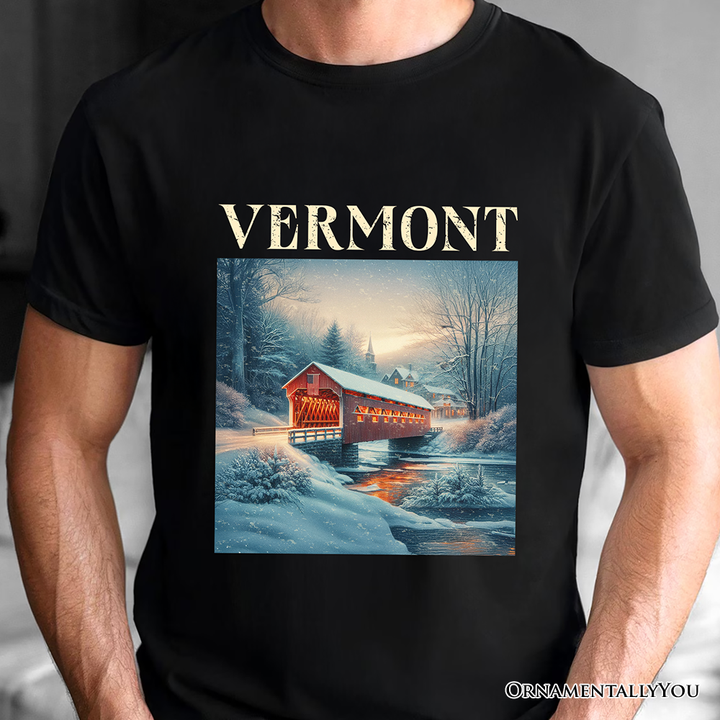 Rustic Red Covered Bridge Vermont State T-Shirt, New England Historical Tee and Travel Souvenir